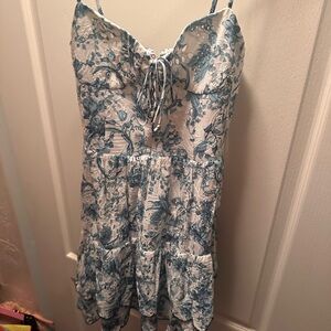 Alice + Olivia Blue and White Floral Lace Mini Dress